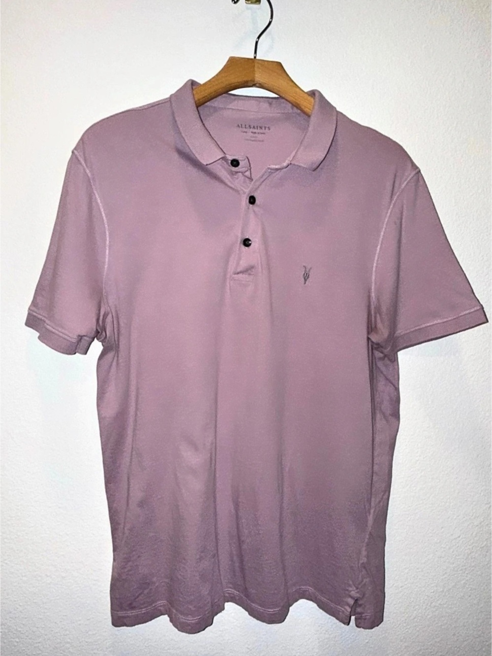 AllSaints Vidal Polo Men’s Large Mauve Purple 100% Organic Cotton